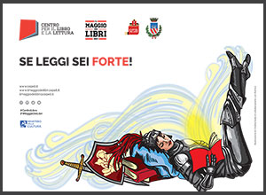 Frammento locandina il Maggio dei libri 2023 - Se leggi sei forte! - illustrazione di Cristina Sosio in collaborazione con Romics
