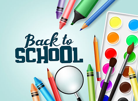 Lissone | immagine vettoriale con penne matite colorate e scritta Back to school
