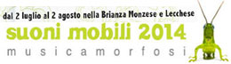 Logo  "Suoni Mobili 2014 musicamorfosi dal 2 luglio al 2 agosto nella Brianza Monzese e Lecchese"