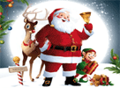 Disegno Babbo Natale con renna ed elfo