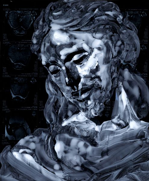 Massimo Pulini, Pneuma interno, 2020, olio su radiografia, 43 x 35 cm.