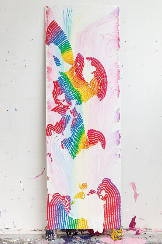 Alexis Harding, Vertical Collapsed Colour Chart, 2013, olio e vernice su MDF, 300 x 100cm.