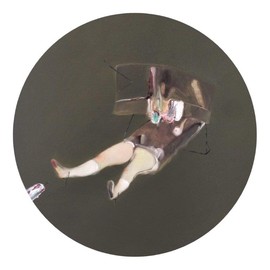 Guglielmo Castelli, Pesante è la testa che porta la corona, 2014, olio su cartone telato, cm 30 diametro
